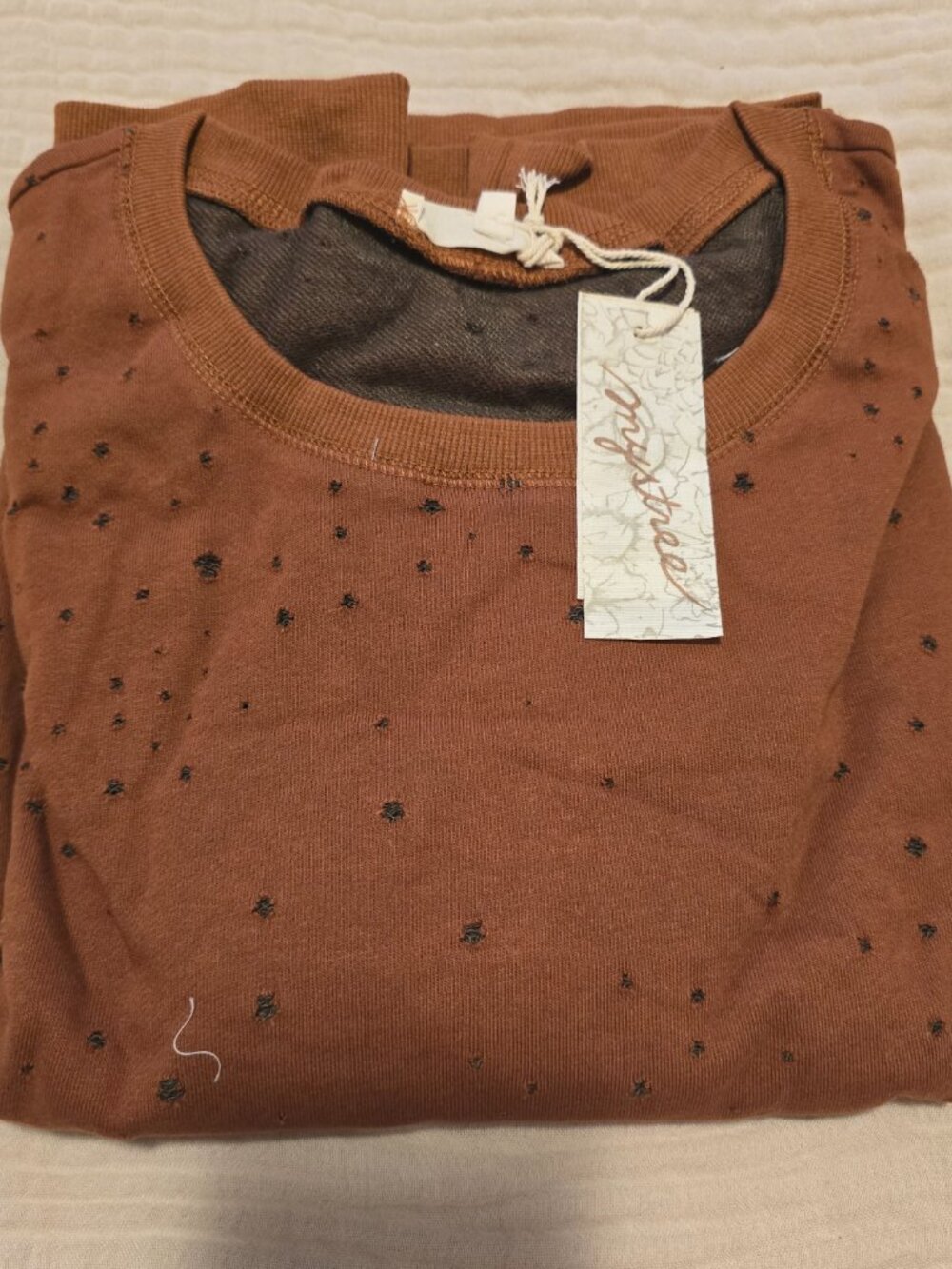 NWT Mystree Distressed Open Star Cutout Crewneck Sweatshirt - Rusty Burnt Orange